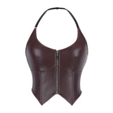 Leather Halter Zipper Women&