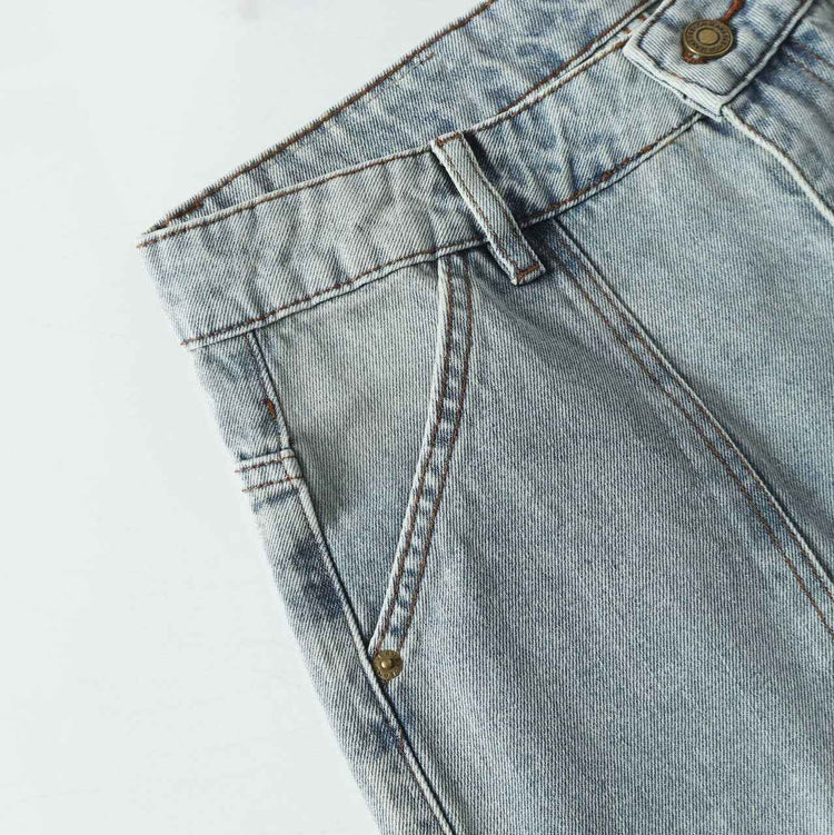 American Retro Pocket Jeans - Simple Washed and Worn Style