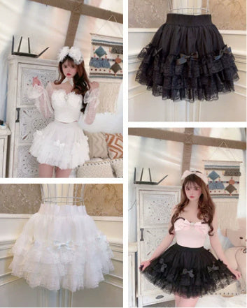 Lolita Princess Bowknot Lace All-matching Base Skirt.