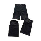Detachable Multi-Pocket Overalls - Worn-Looking Washed-Out Two-Way Style