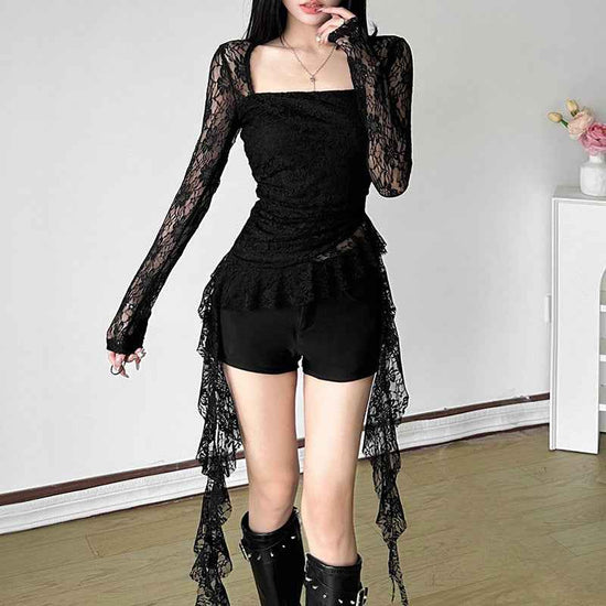 Square Collar Irregular Ribbon Slim Fit Peplum Top Women