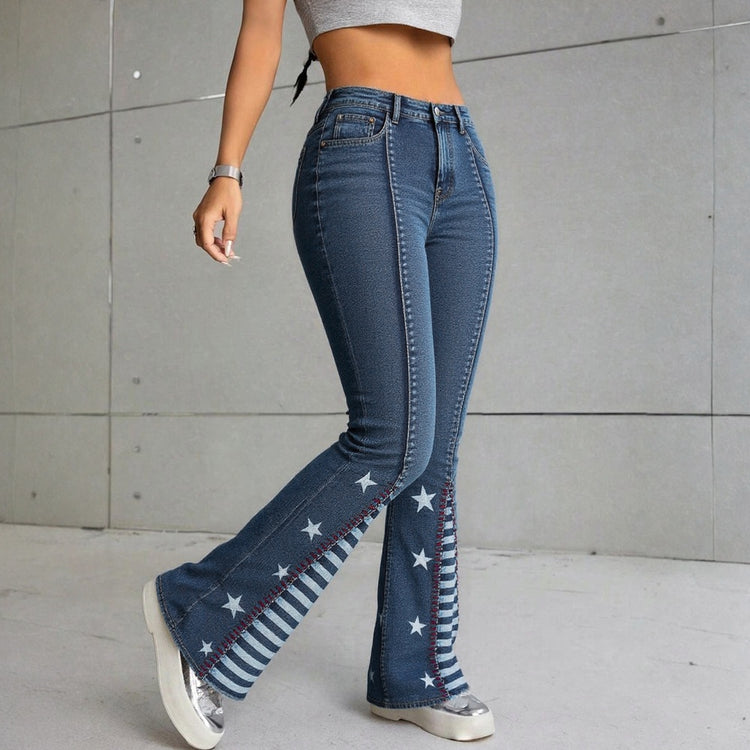 Vintage Star Pattern Jeans Forbidden Platform - Florence Luxe