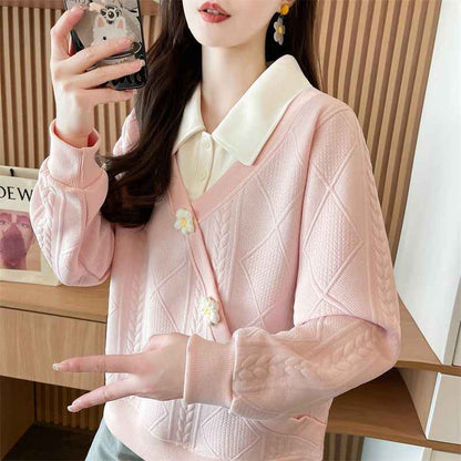 Plus Size Faux Two-Piece Sweater for Women with Design Sense