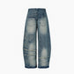 Lightning Texture Frayed Jeans - Washed Wide-Leg Style - Florence Luxe