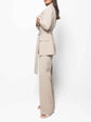 Elegant Solid Color Belted Blazer & High Waist Pants Set