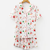 White Christmas Spirits Shirt Style 2pcs Short Pajama Set.