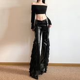 Hot Girl Mesh PU Leather Bootleg Pants for Women - Florence Luxe