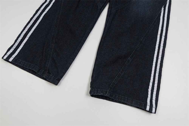 Irregular Striped Wide Leg Jeans For Men And Women