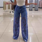 Y2K Lace Flowers Jeans High Waist Straight Wide Leg Pants for Women