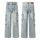 American Retro Pocket Jeans - Simple Washed and Worn Style