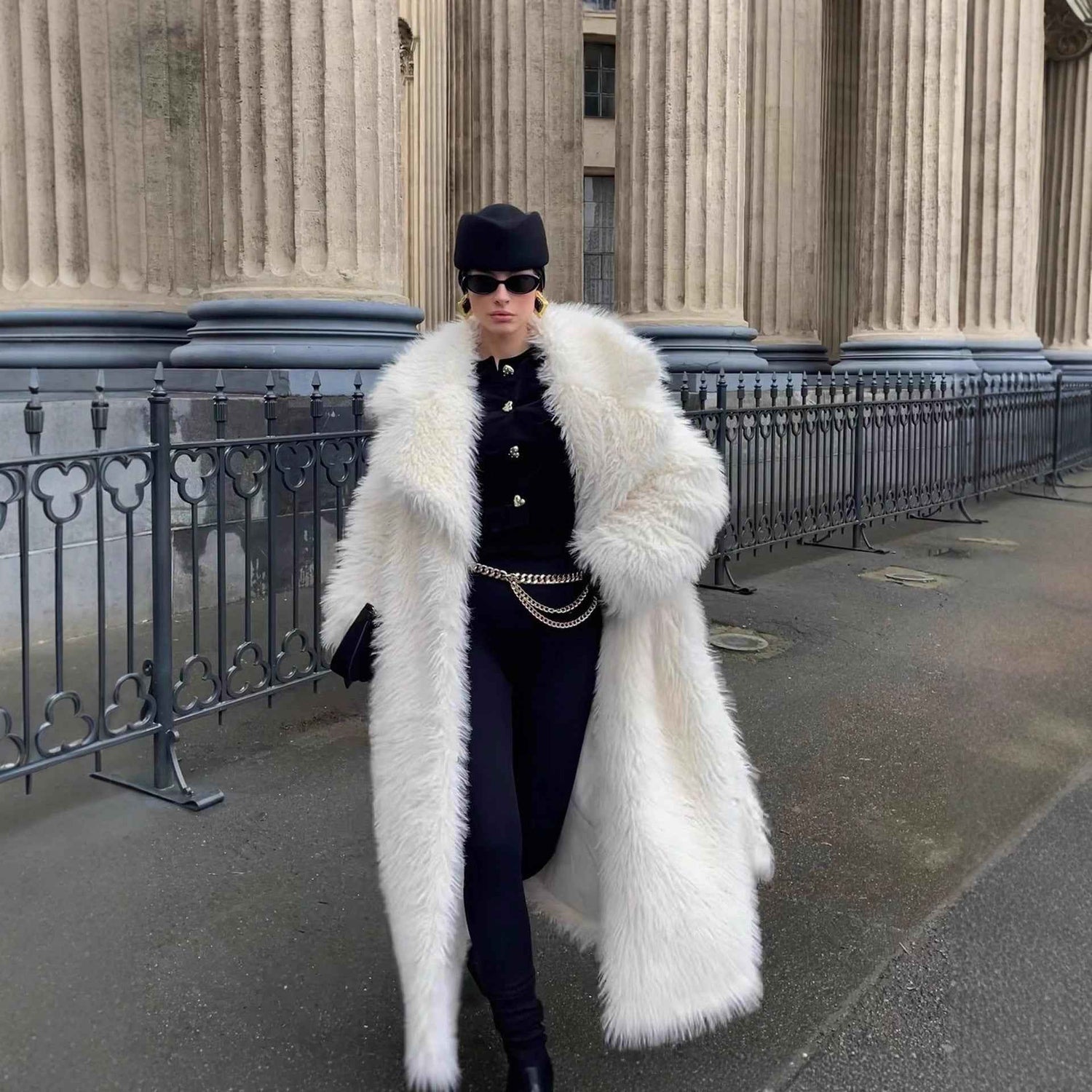 Long Leather Fur Coat for Women - Fashionable Environmental Protection Design