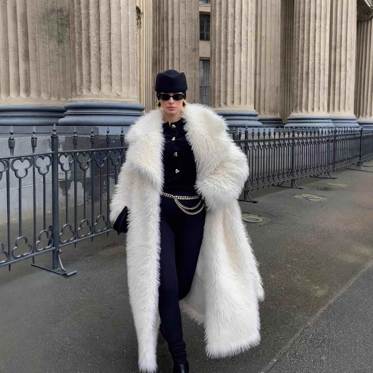 Long Leather Fur Coat for Women - Fashionable Environmental Protection Design