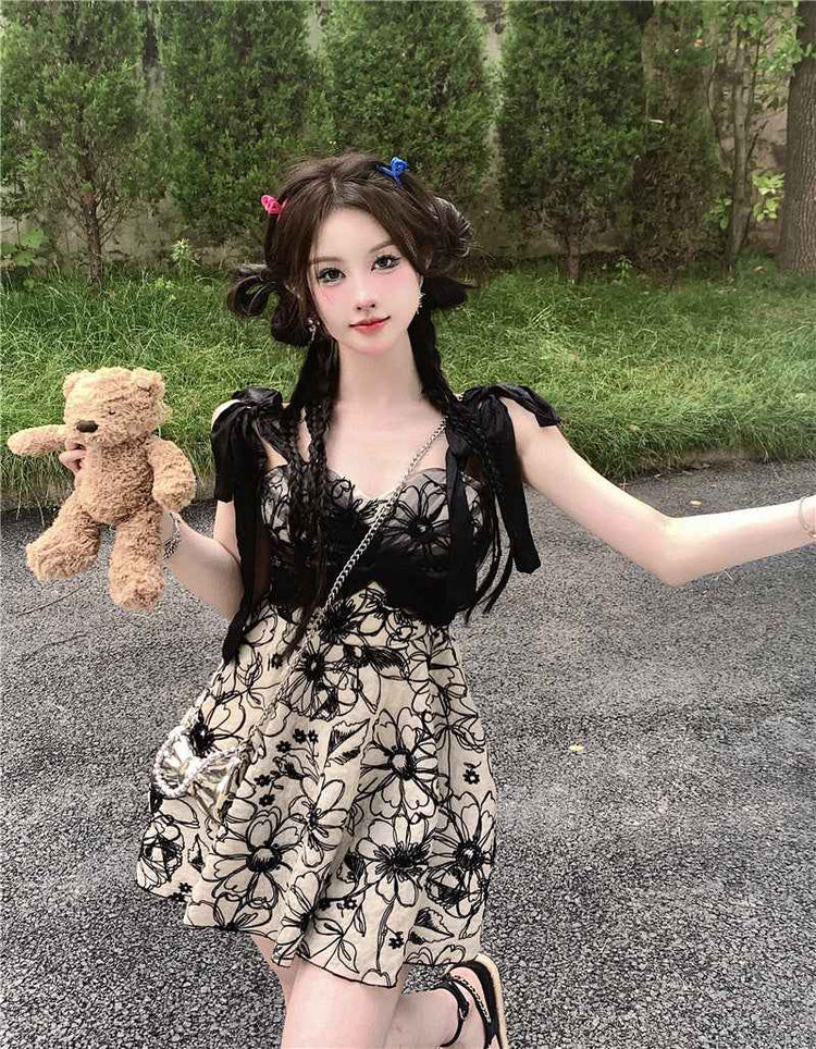 French Floral Suspender Dress - Fairy Summer Sweet Style