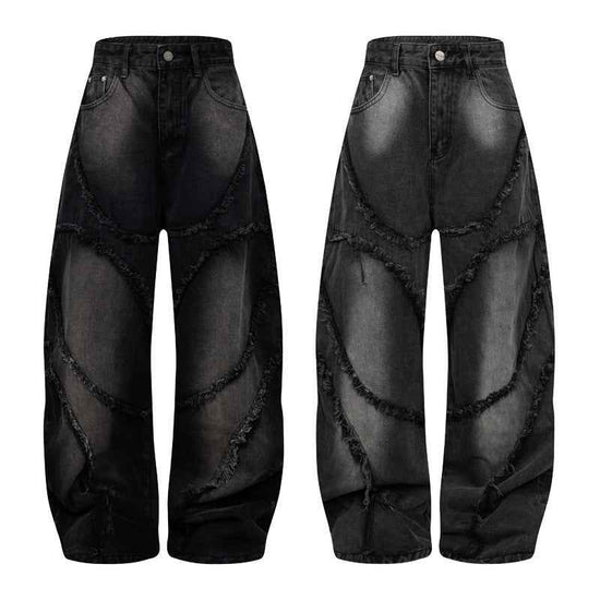 Heavy Industry Washed Wide-Leg Trousers - Old Straight Loose Fit Draggle-tail Design