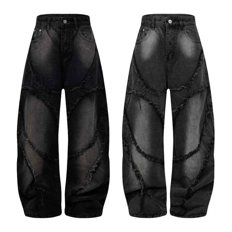 Heavy Industry Washed Wide-Leg Trousers - Old Straight Loose Fit Draggle-tail Design