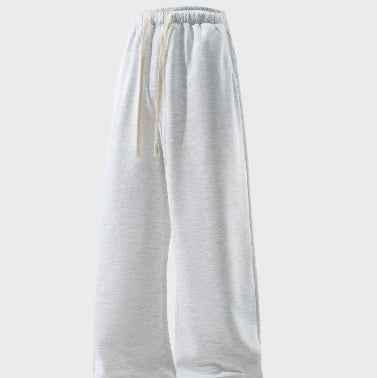 Drawstring Sports Pants with Pockets - Micro Elastic Knitted Fabric, Breathable, Straight Casual Long