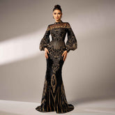 Long Sleeve Sequin Fishtail Dress with Lace for Elegant Occasions