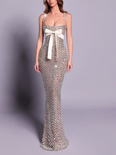 Crystal-Embellished Maxi Dress With White Bow Detail - Florence Luxe
