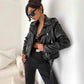 European American Polyurethane Leather Jacket Top Zip Short Coat