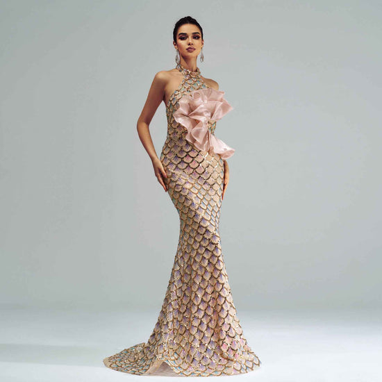 Halter Sequined Mermaid Evening Dress