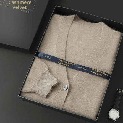 Mink Wool V-neck Sweater for Men - Thickened Loose Cardigan