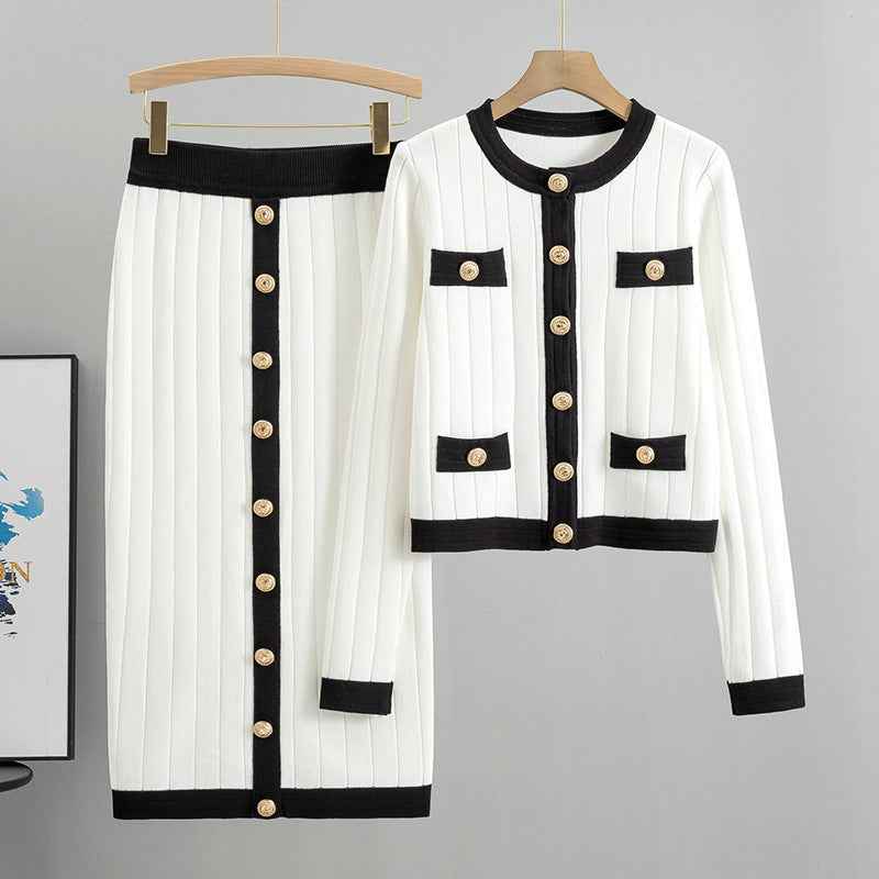 Skirt Knitted Cardigan Two-piece Set Dress For Women Autumn And Winter