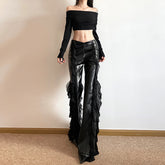 Hot Girl Mesh PU Leather Bootleg Pants for Women - Florence Luxe