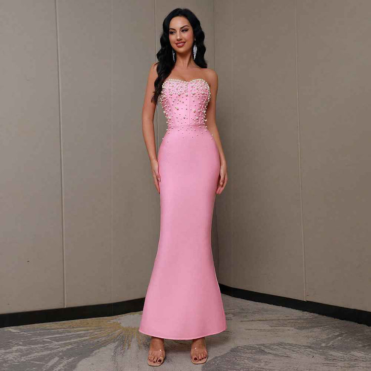 Sleeveless Beaded Long Two-Piece Dress for Women - Stylish Bandage Design