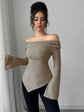 Ribbed Off-the-Shoulder Sweater - Off-the-Shoulder Ribbed Sweater for Effortless Elegance
