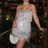 Sheath Sleeveless Sequined Tassel Dress with Sexy Suspenders and Glitter