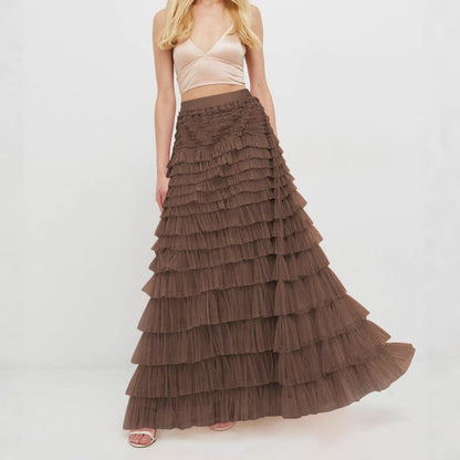 Layered Ruffles Long Skirt Summer Fashion A Line Swing Mesh Dress for Women - Florence Luxe