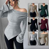Ribbed Off-the-Shoulder Sweater - Off-the-Shoulder Ribbed Sweater for Effortless Elegance