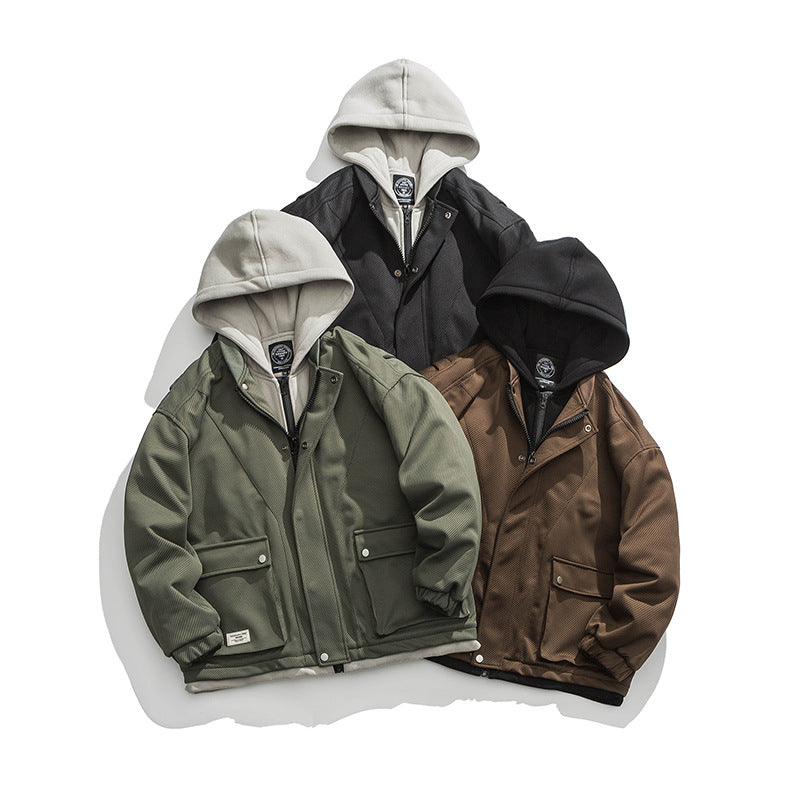 Color Matching Hooded Jacket Men with Three-Dimensional Pocket Retro Style - Florence Luxe