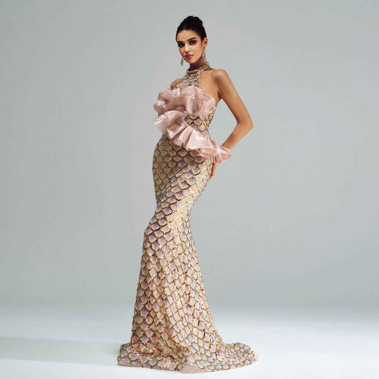 Halter Sequined Mermaid Evening Dress