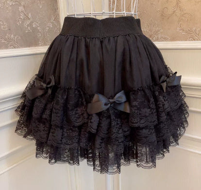 Lolita Princess Bowknot Lace All-matching Base Skirt.
