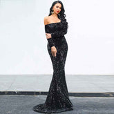 Strapless Long Sleeve Sequins Evening Dress for Parties - Perfect Strapless Sequins Evening Dress