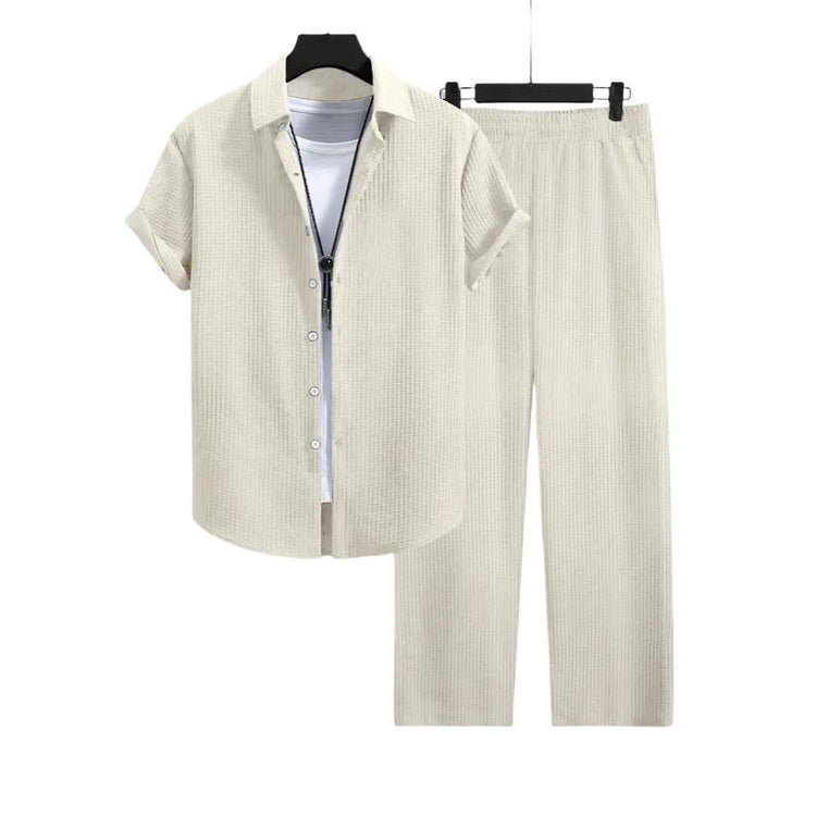 Fashion Jacquard Short-sleeved Suit with Trousers