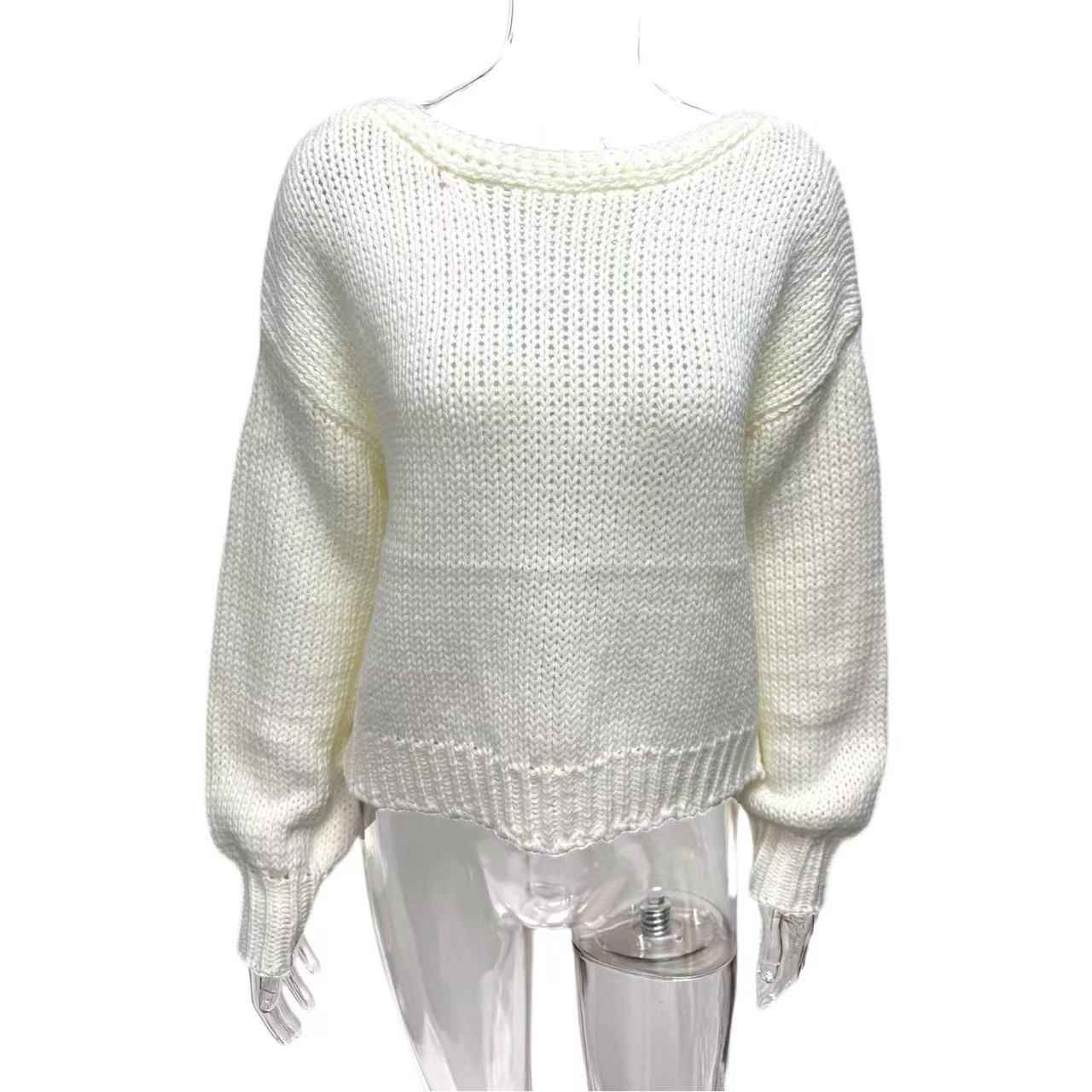 Backless Lace Up Sweater - Long Sleeve Loose Sweater for Effortless Style