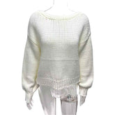 Backless Lace Up Sweater - Long Sleeve Loose Sweater for Effortless Style