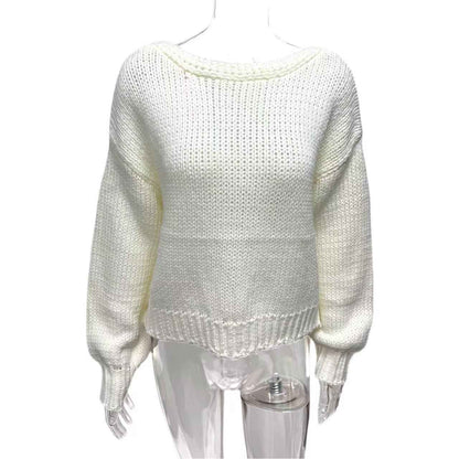 Backless Lace Up Sweater - Long Sleeve Loose Sweater for Effortless Style