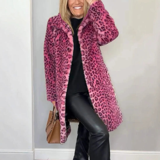 Fall Winter Leopard Print Mid-Length Coat for Cozy Style - Florence Luxe