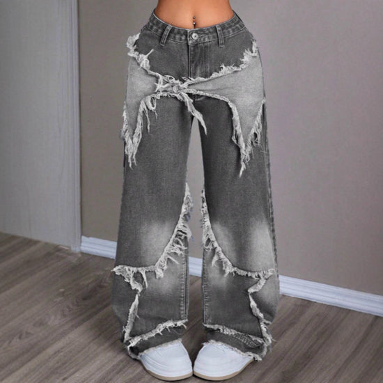 Retro Star Patchwork Heavy Wash Women&