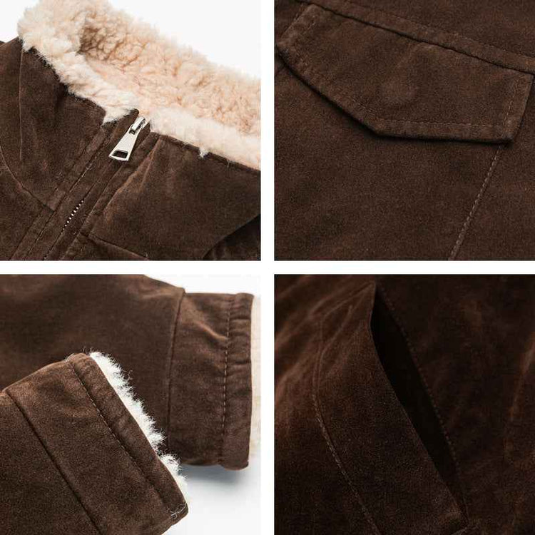 Retro Cotton-padded Jacket with Stand-up Collar and Loose Fit Workwear Coat