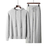 Seamless Wool Hoodie and Pants Set for Men - Pure Wool Knitted Two-Piece Set with Drawstring