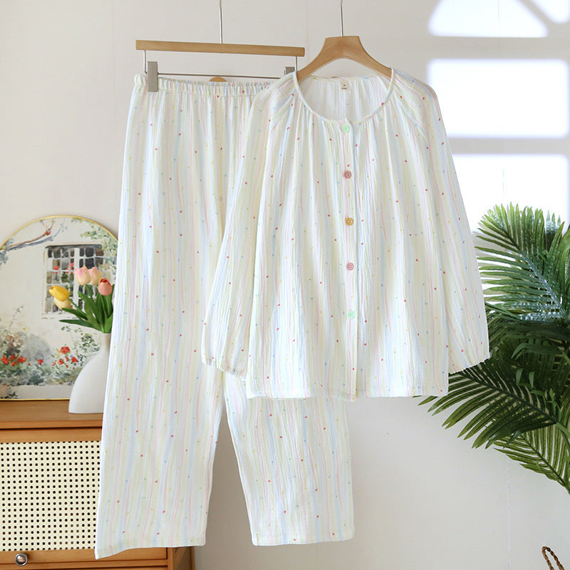 Cotton Yarn Sweet Cotton Candy Home Wear Long-sleeved Trousers Pajamas.