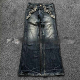 Spring and Autumn Embroidered Flared Jeans - Washed Old All-Matching Pants