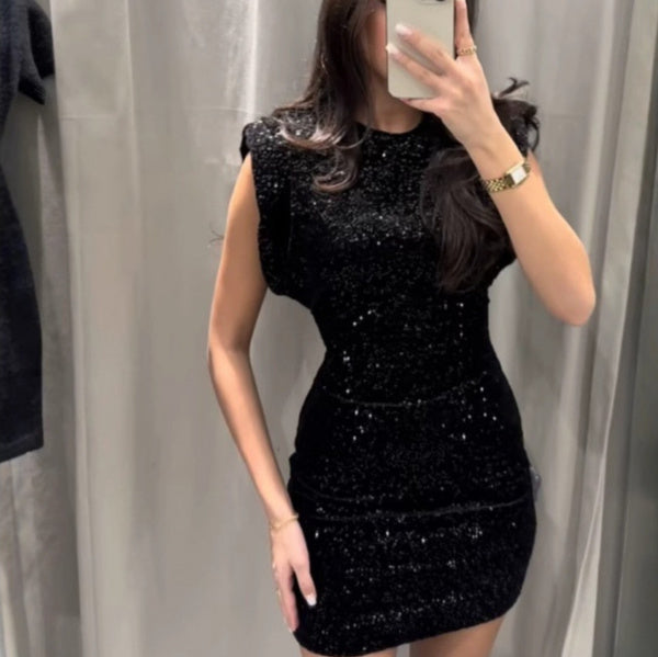 Fashion Sexy Lace-Up Crew Neck Dress with Beads Decoration - Florence Luxe