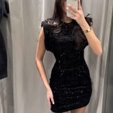 Fashion Sexy Lace-Up Crew Neck Dress with Beads Decoration - Florence Luxe