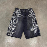 American Gothic Denim Shorts - Retro Printed Vintage Style - Florence Luxe