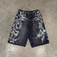 American Gothic Denim Shorts - Retro Printed Vintage Style - Florence Luxe